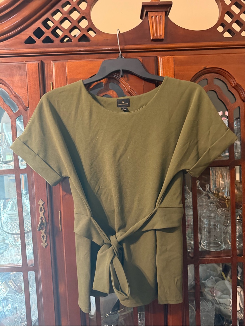 Worthington Olive Tie-Waist Short Sleeve Tunic